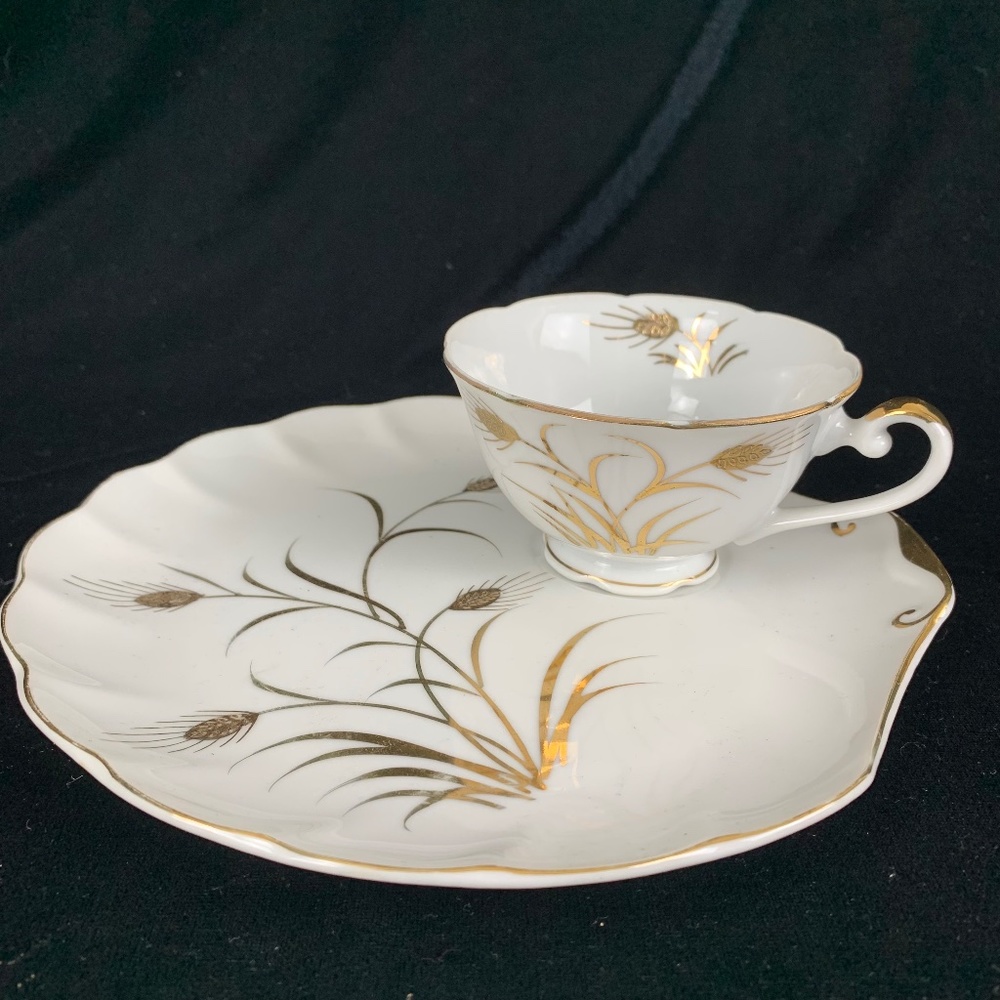 Vintage Lefton China Tennis Plate and Cup Luncheon Set Wheat Pattern Japan